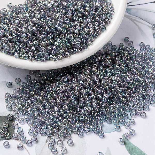 

PandaHall MIYUKI Round Rocailles Beads, Japanese Seed Beads, 8/0, (RR2444) Transparent Blue Gray Rainbow Gold Luster, 3mm, Hole: 1mm, about...