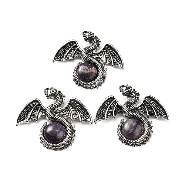 

PandaHall Natural Amethyst Big Pendants, Dragon Charms, with Rack Plating Antique Silver Tone Alloy Findings, Cadmium Free & Lead Free...