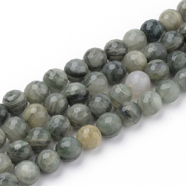 

PandaHall Natural Green Line Jasper Beads Strands, Faceted, Round, 8~8.5mm, Hole: 1mm, about 47pcs/strand, 15.5 inch Green Line Jasper Round