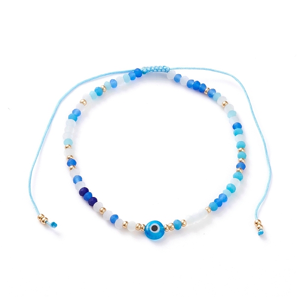 

PandaHall Adjustable Nylon Cord Braided Bead Bracelets, with Evil Eye Lampwork Beads, FGB Glass Seed Beads and Frosted Glass Beads, Dodger...