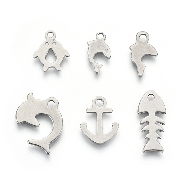 

PandaHall 201 Stainless Steel Charms, Laser Cut, Fish, Stainless Steel Color, 12~18x7~13.5x0.7~0.8mm, Hole: 1.4~1.8mm, 6 patterns, 1...