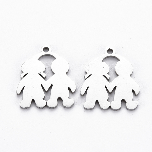 

PandaHall 201 Stainless Steel Pendants, Cut, Boy and Girl, Stainless Steel Color, 17.5x15x1mm, Hole: 1.4mm 201 Stainless Steel Human