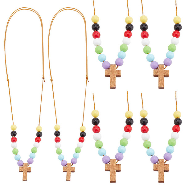 

PandaHall Wood Cross with Acrylic Beaded Pendant Necklaces for Women, Colorful, 18.50~31.50 inch(47~80cm) Wood Cross