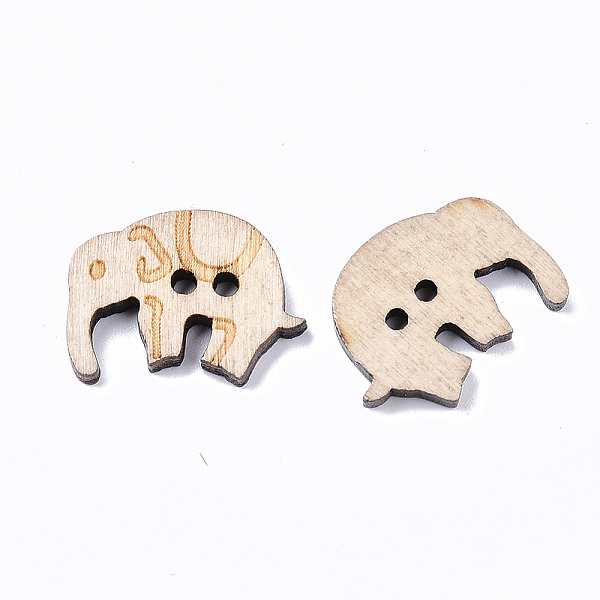 

PandaHall 2-Hole Carved Wooden Buttons, Elephant, Blanched Almond, 17x22.5x2.5mm, Hole: 2mm Wood Elephant Orange