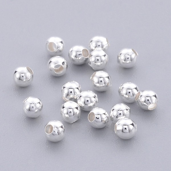 

PandaHall Brass Smooth Round Beads, Seamed Spacer Beads, Silver Color Plated, 4mm, Hole: 1mm Brass Round
