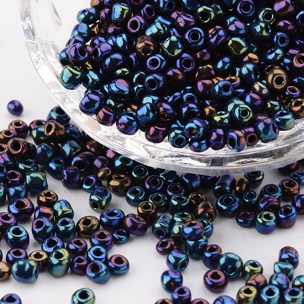 

PandaHall 6/0 Glass Seed Beads, Iris Round, Colorful, about 4mm in diameter, hole: 1mm, about 4500pcs/pound Glass
