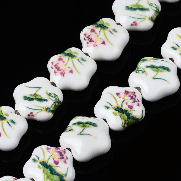 

PandaHall Handmade Porcelain Ceramic Beads Strands, Flower Printed, Flower, Old Rose, 14x15x6mm, Hole: 1.8mm, about 23pcs/strand, 12.4...
