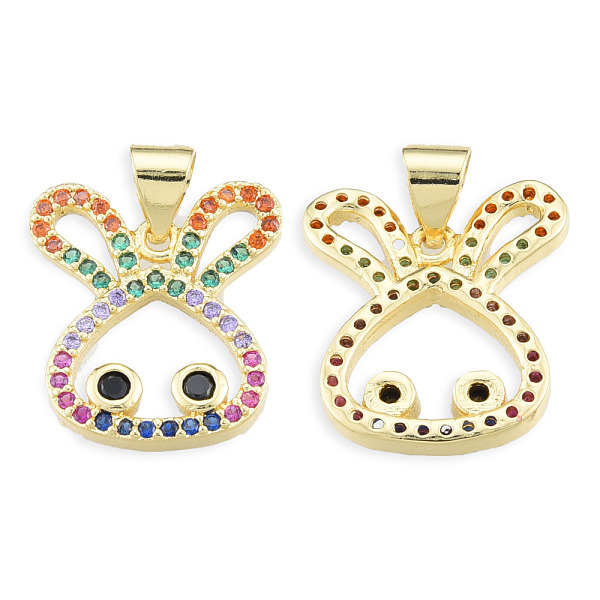 

PandaHall Brass Micro Pave Cubic Zirconia Pendants, with Brass Snap on Bails, Nickel Free, Real 18K Gold Plated, Rabbit Charm, Colorful...
