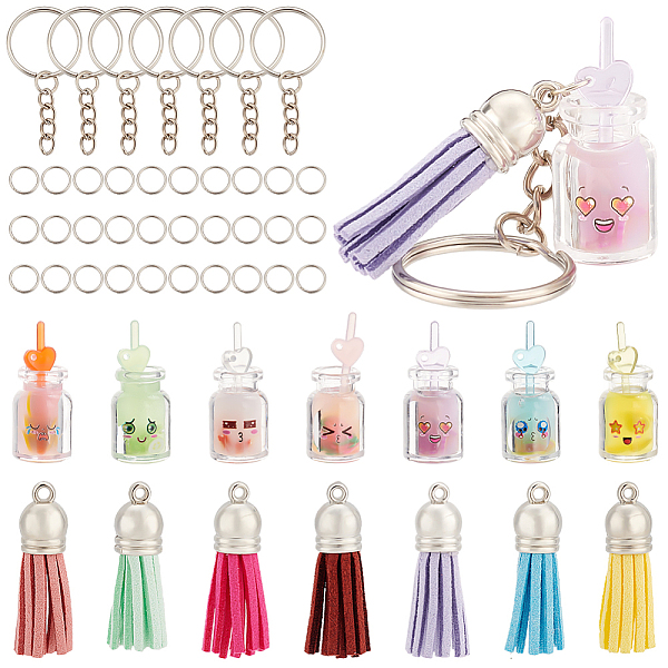 

PandaHall OLYCRAFT 51pcs 7 Colors Juice Tea Keychain Making Kit Luminous Cup with Cute Face Keychain Kit Juice Tea Cup Pendants with Tassels..., Multicolor