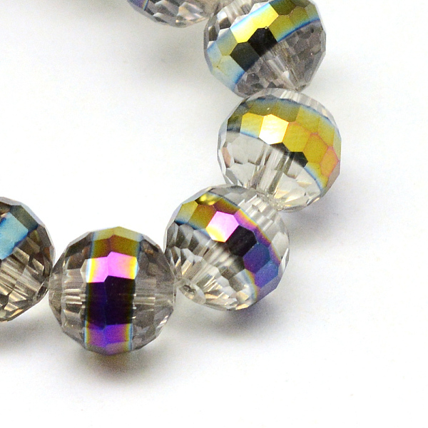 

PandaHall Electroplate Glass Beads Strands, Rainbow Plated, Faceted Round, White, 10x9.5mm, Hole: 1.5mm, about 32pcs/strand, 12.60 inch...