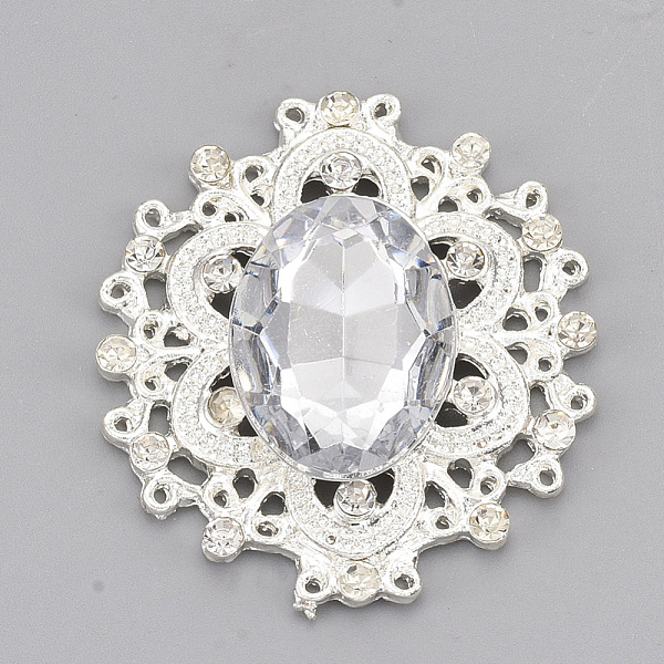 

PandaHall Alloy Cabochons, with Acrylic Rhinestone and Glass Rhinestone, Faceted, Flower, Silver, Clear, 32.5x29x6mm Acrylic Rhinestone...