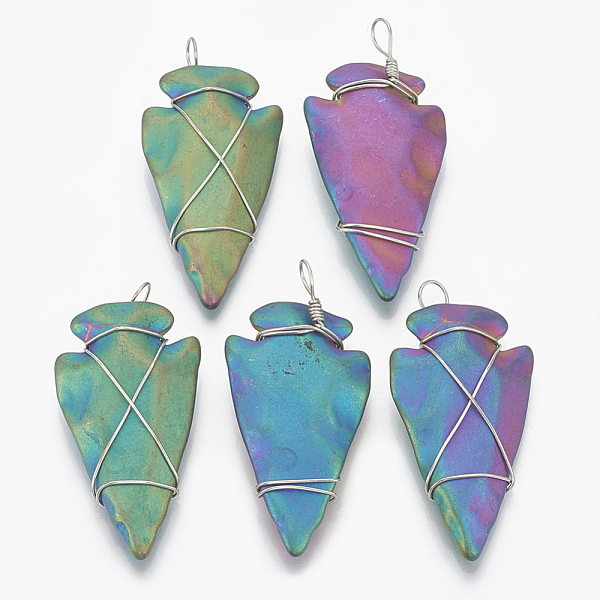 

PandaHall Electroplated Non-magnetic Synthetic Hematite Pendants, with Platinum Tone Brass Findings, Matte Style, Arrows, Multi-color Plated...