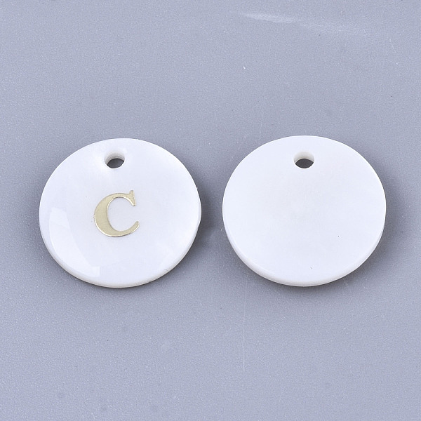 

PandaHall Natural White Shell Mother of Pearl Shell Charms, with Iron Sticker, Flat Round with Letter, Letter.C, 13x2mm, Hole: 1.5mm White...