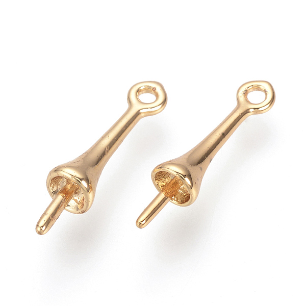 

PandaHall Brass Peg Bails Pendants, for Half-driled Beads, Nickel Free, Real 18K Gold Plated, 16x4mm, Hole: 1mm, Pin: 1mm Brass