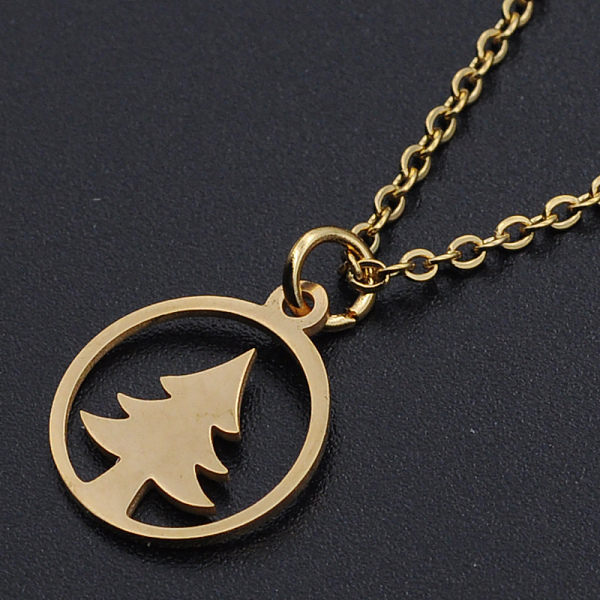 

PandaHall Christmas Theme, 201 Stainless Steel Pendant Necklaces, with Cable Chains and Lobster Claw Clasps, Ring with Christmas Tree...