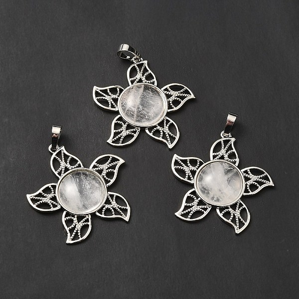 

PandaHall Natural Quartz Crystal Pendants, Rock Crystal Pendants, Flower Charms, with Rack Plating Platinum Tone Brass Findings, Cadmium...