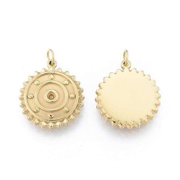 

PandaHall Ion Plating(IP) 304 Stainless Steel Pendant Rhinestone Settings, with Jump Rings, Sun, Real 14K Gold Plated, Fit for 1.8mm...