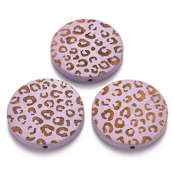 

PandaHall Painted Natural Wood Beads, Laser Engraved Pattern, Flat Round with Leopard Print, Plum, 30x5mm, Hole: 1.6mm Schima Wood Flat..., Purple