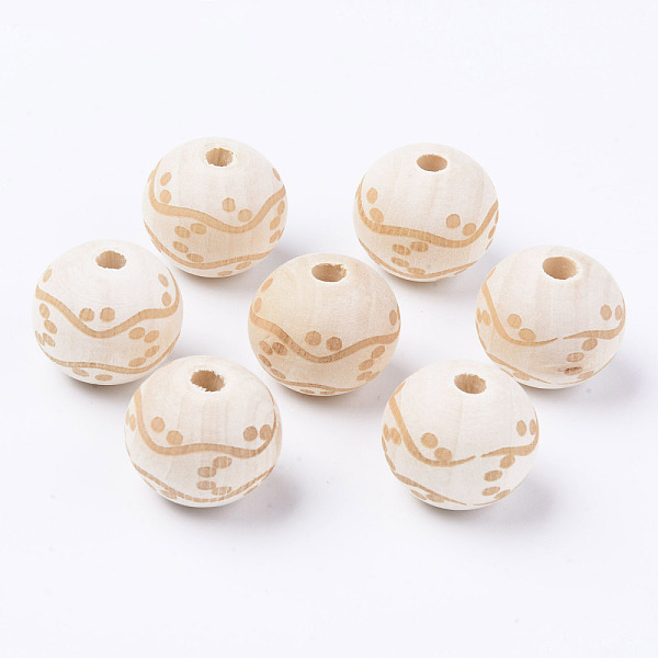

PandaHall Unfinished Natural Wood European Beads, Large Hole Beads, for DIY Painting Craft, Laser Engraved Pattern, Round, Antique White...