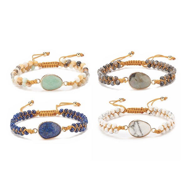 

PandaHall Teardrop Gemstone Braided Bead Bracelet, Double Line Adjustable Bracelet for Women, Inner Diameter: 2-1/8~3-3/8 inch(5.4~8.6cm)...