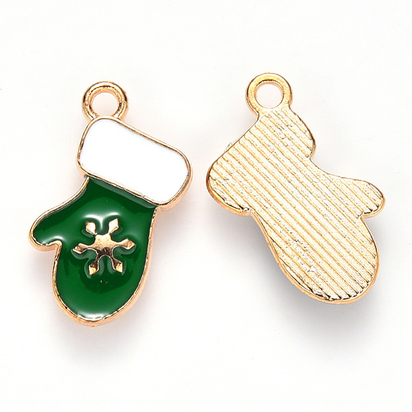 

PandaHall Alloy Enamel Pendants, for Christmas, Christmas Glove, Light Gold, Green, 19x11x2mm, Hole: 1.8mm Alloy+Enamel Others Green