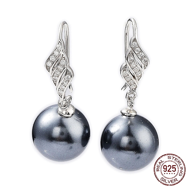 

PandaHall Cubic Zirconia Leaf with Shell Pearl Dangle Earrings, Rhodium Plated 925 Sterling Silver Jewelry for Women, Platinum, 32x12mm..., Black