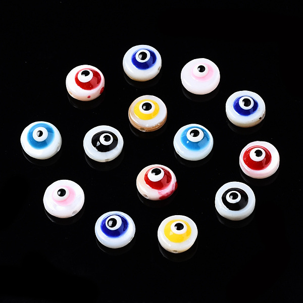 

PandaHall Natural Freshwater Shell Beads, with Enamel, Flat Round with Evil Eye, Mixed Color, 6x3~4mm, Hole: 0.8mm Freshwater Shell Evil Eye..., Multicolor
