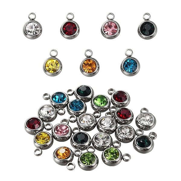 

PandaHall 20Pcs 303 Stainless Steel Rhinestone Charms, Birthstone Necklace Charms, Flat Round, Stainless Steel Color, Mixed Color, 8.5x6x3mm..., Multicolor