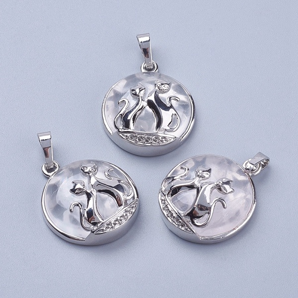 

PandaHall Natural Quartz Crystal Pendants, Rock Crystal Pendants, with Brass Findings, Flat Round with Fox, Platinum, 28~29x23~24x9~10mm...