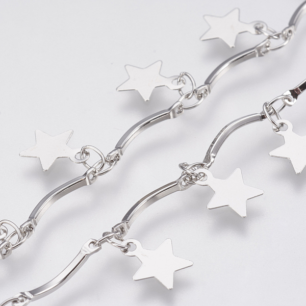 

PandaHall Handmade Iron Star Link Chains, Soldered, Platinum, 8mm, about 32.8 Feet(10m)/roll Iron
