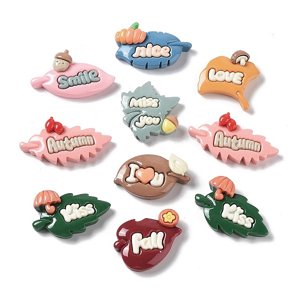 

PandaHall Opaque Resin Cabochons, Leaf with Word, Mixed Color, 17.5~24x25.5~36x6~8mm Resin Word Multicolor