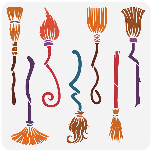 

PandaHall FINGERINSPIRE Witch Brooms Painting Stencil 11.8x11.8 inch Large Broomsticks Drawing Template Plastic PET Magic Brooms Stencil for...