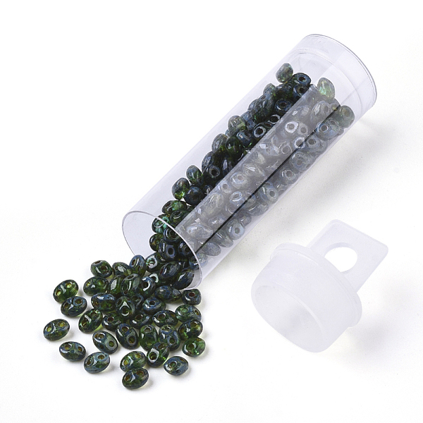 

PandaHall 2-Hole Seed Beads, Czech Glass Beads, Transparent Baking Paint Style, Sea Green, 5x3.5~3.8x2.5~2.8mm, Hole: 0.9mm, about...