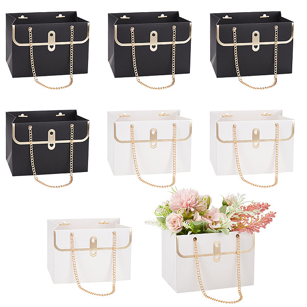 PandaHall BENECREAT 8 Sets 2 Colors Rectangle Bouquet Packaging Bucket Holder with Iron Chain, Handheld Flower Storage Paper Gift Box for...