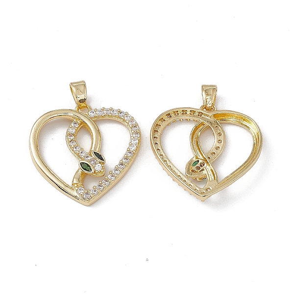 

PandaHall Brass Clear & Green Cubic Zirconia Pendants, Heart with Snake Charms, Real 18K Gold Plated, 22.5x21.5x4mm, Hole: 4.5x3mm...