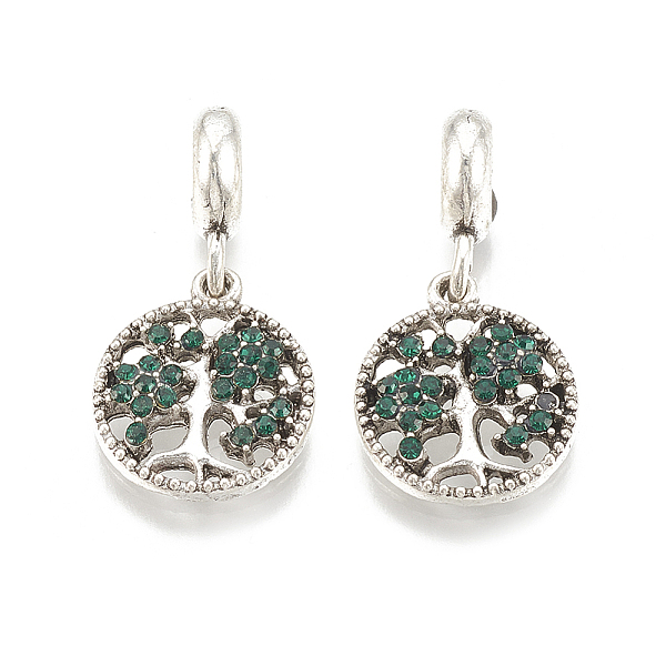 

PandaHall Alloy European Dangle Charms, with Rhinestone, Large Hole Pendants, Flat Round with Tree, Antique Silver, Emerald, 27mm, Hole: 5mm..., Green