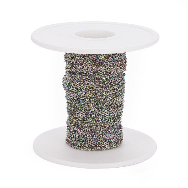 

PandaHall Ion Plating(IP) 304 Stainless Steel Cable Chains, Soldered, with Spool, Oval, Rainbow Color, 1.5mm, about 32.8 Feet(10m)/roll 304...