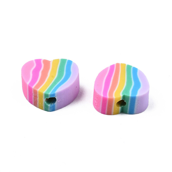 

PandaHall Handmade Polymer Clay Beads, Heart, Colorful, 8~9x9~10x4mm, Hole: 1.6mm Polymer Clay Heart
