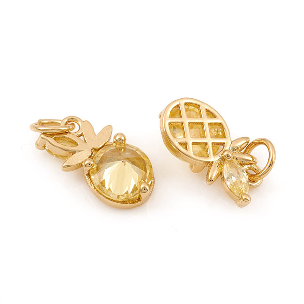 

PandaHall Brass Micro Pave Cubic Zirconia Charms, with Jump Ring, Pineapple, Yellow, Real 18K Gold Plated, 10.5x6x3.5mm, Jump Ring: 4x0.6mm...