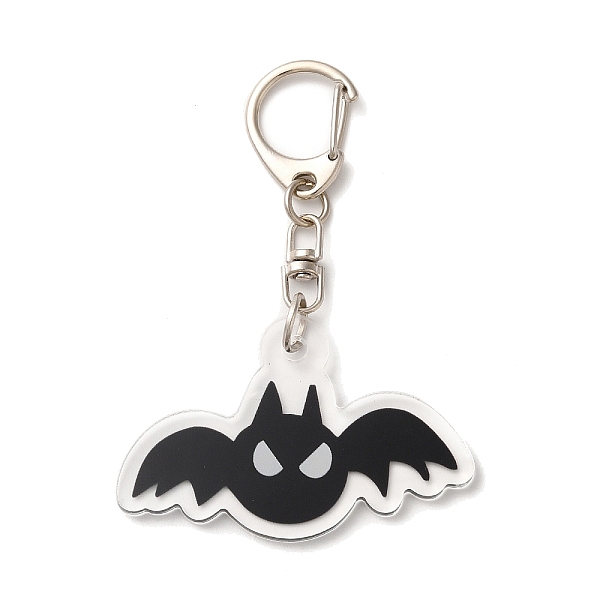 

PandaHall Halloween Acrylic Pendant Keychain, with Iron Keychain Clasp Findings, Bat, 7.8cm Acrylic Bat Black