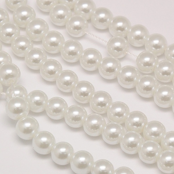 

PandaHall Eco-Friendly Dyed Glass Pearl Round Bead Strands, Cotton Cord Threaded, White, 6mm, Hole: 0.7~1.1mm, about 72pcs/strand, 15 inch...