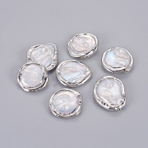 

PandaHall Natural Cultured Freshwater Pearl Beads, with Brass Edge, Nuggets, White, Platinum, 22.5~27x18~21x5.5~9.5mm, Hole: 1mm Pearl...