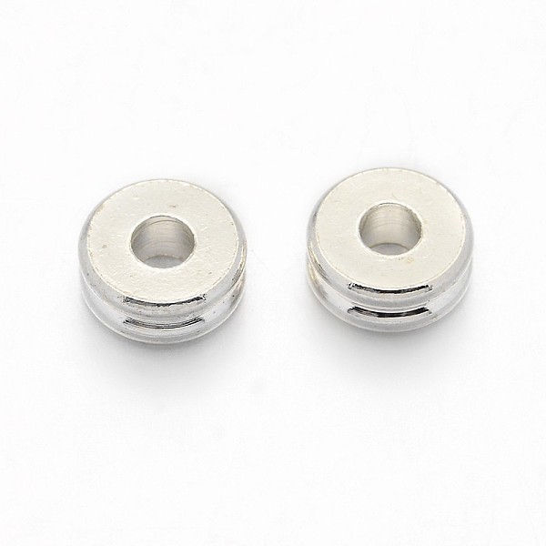 

PandaHall Brass Spacer Beads, Flat Round, Silver Color Plated, 6x2.5mm, Hole: 2mm Brass Flat Round