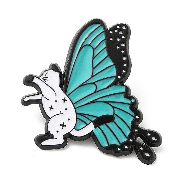 

PandaHall Cat with Butterfly Wing Enamel Pins, Electrophoresis Black Plated Alloy Brooch, White, 35x28x1.5mm Alloy+Enamel Cat Shape White