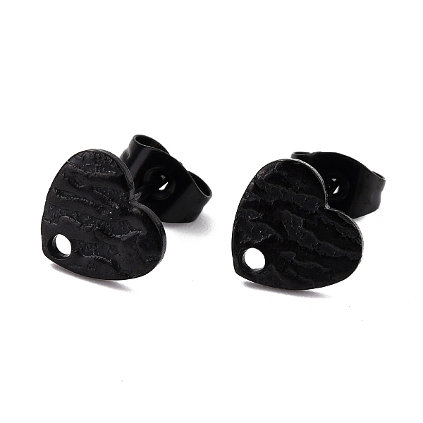 

PandaHall 304 Stainless Steel Stud Earring Findings, with Ear Nuts, Textured Heart, Electrophoresis Black, 12x9mm, Hole: 1.4mm, Pin: 0.7mm...