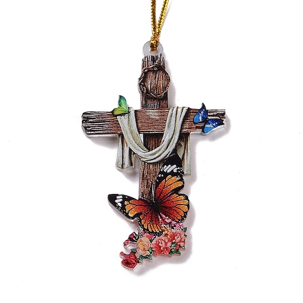 

PandaHall Opaque One-sided Printed Acrylic Big Pendants, for Halloween, Cross with Butterfly, Brown, 495x2mm, Hole: 3.5mm Acrylic Cross...