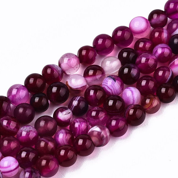 

PandaHall Natural Striped Agate/Banded Agate Beads Strands, Dyed, Round, Medium Violet Red, 4.5mm, Hole: 1mm, about 95~99pcs/strand, 14.96...