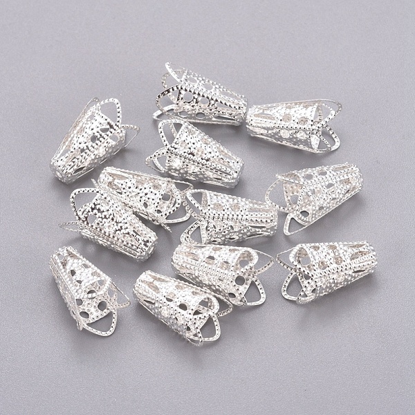 

PandaHall Iron Bead Caps, Silver Color Plated, 16x10mm, Hole: 1.8mm Iron