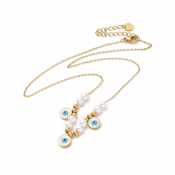 

PandaHall Ion Plating(IP) 304 Stainless Steel Shell Enamel Evil Eye Pendant Necklaces, Plastic Round Bead Necklaces for Women, Golden, 15.98...