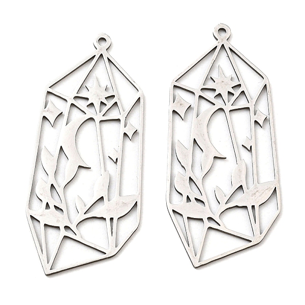 

PandaHall 201 Stainless Steel Pendants, Laser Cut, Cystal with Moon & Star Charm, Stainless Steel Color, 47.5x21x1mm, Hole: 1.5mm 201...